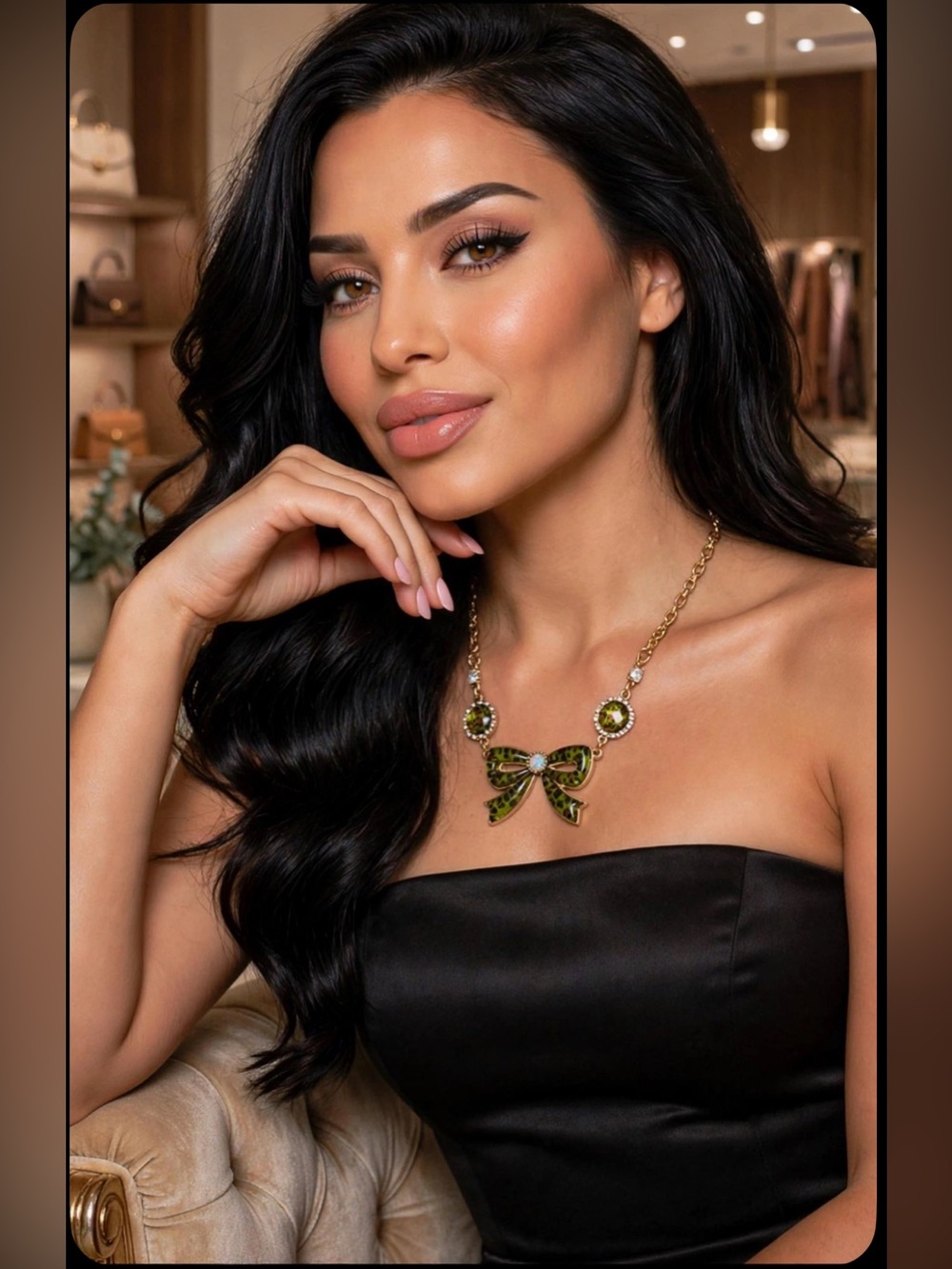🎀Betsey Johnson🎀 Stunning Green Leopard Bow Pendant Necklace